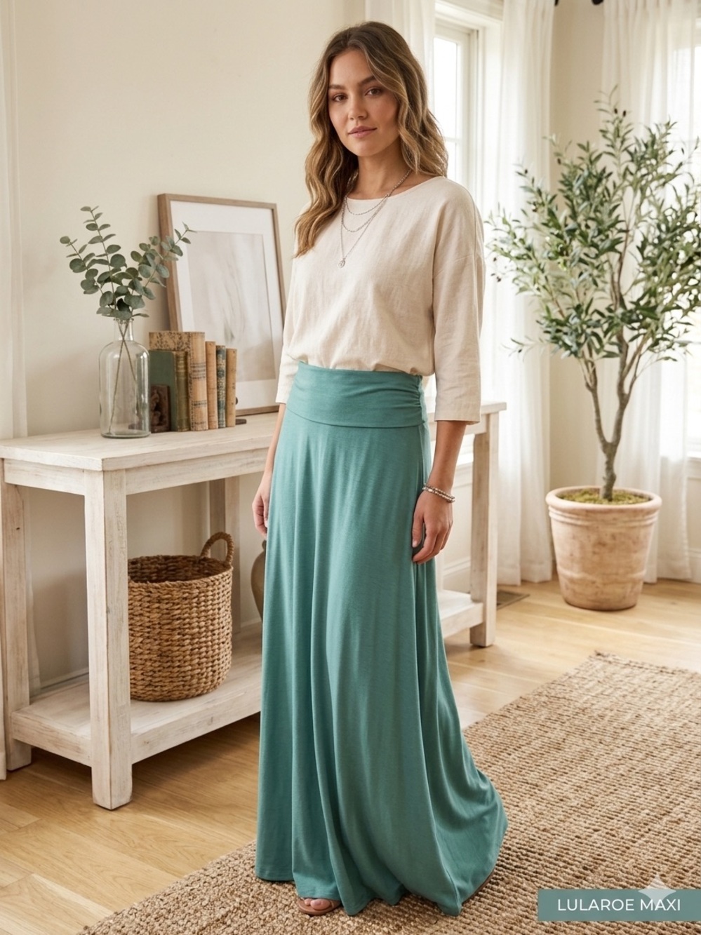 LuLaRoe Sage Green Fold-Over Waist Maxi Skirt – Size XL NWT